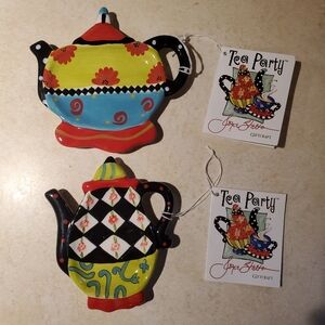 Joyce Shelton Tea Party Time Colorful Ceramic Teaapoon Teabag Holder Whimsical
